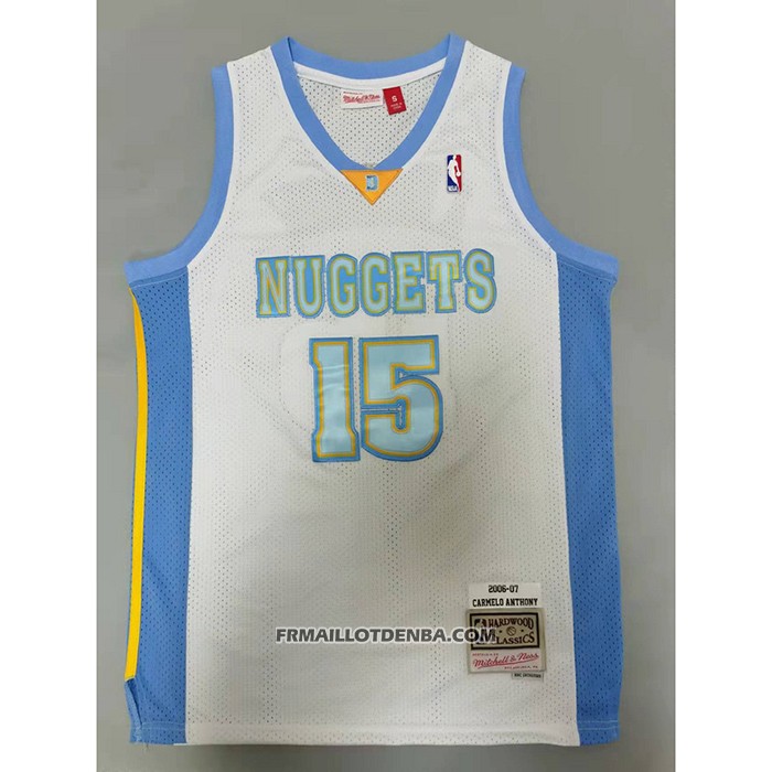 Maillot Denver Nuggets Carmelo Anthony NO 15 Mitchell & Ness 2006-07 Blanc